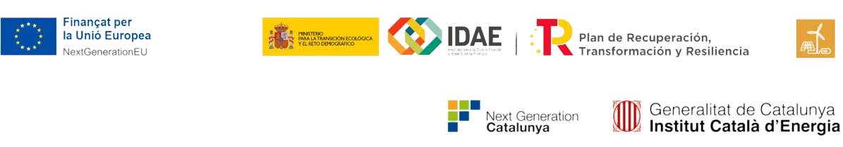 Finançat per la Unió Europea NextGenerationEU, Ministeri per a la Transició Ecològica, IDAE, Pla de Recuperació, Generalitat de Catalunya i Institut Català d'Energia