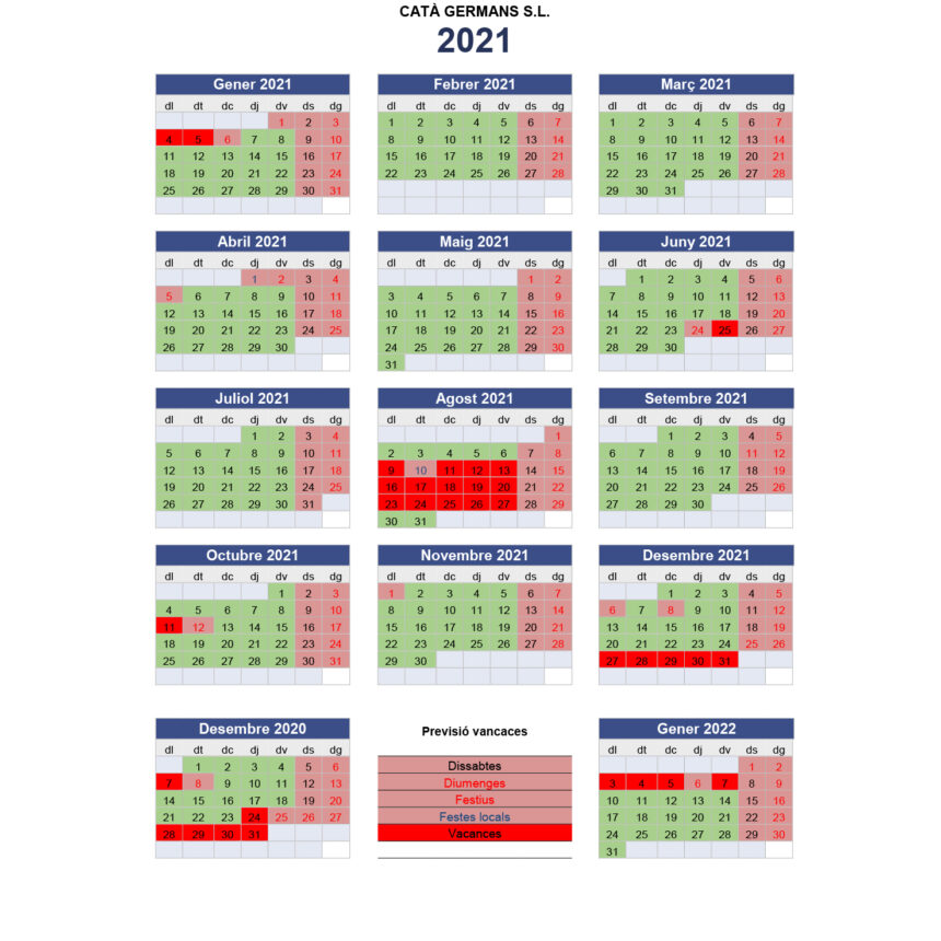 Calendari 2021 Catà Germans SL 